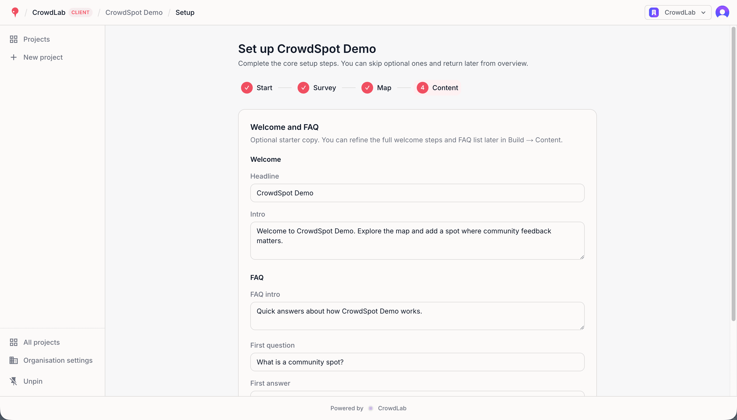 Builder step 4: Add welcome and FAQ